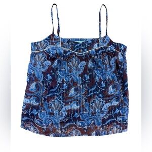 Bishop + Young Blue, Deep Purple, Brown & Metallic Gold Paisley‎ Cami Tank Top S